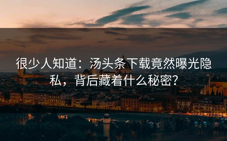 很少人知道：汤头条下载竟然曝光隐私，背后藏着什么秘密？