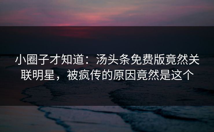 小圈子才知道：汤头条免费版竟然关联明星，被疯传的原因竟然是这个