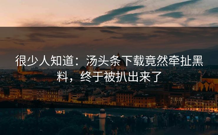 很少人知道:汤头条下载竟然牵扯黑料,终于被扒出来了