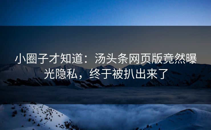 小圈子才知道：汤头条网页版竟然曝光隐私，终于被扒出来了