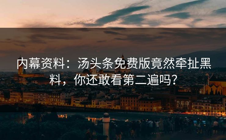 内幕资料：汤头条免费版竟然牵扯黑料，你还敢看第二遍吗？