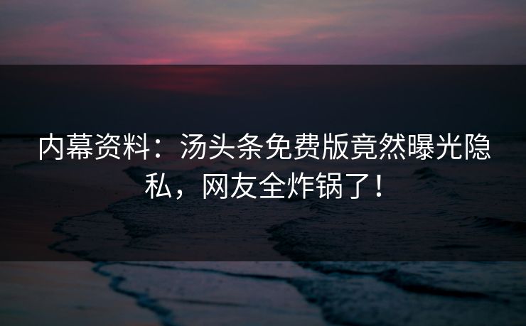 内幕资料：汤头条免费版竟然曝光隐私，网友全炸锅了！