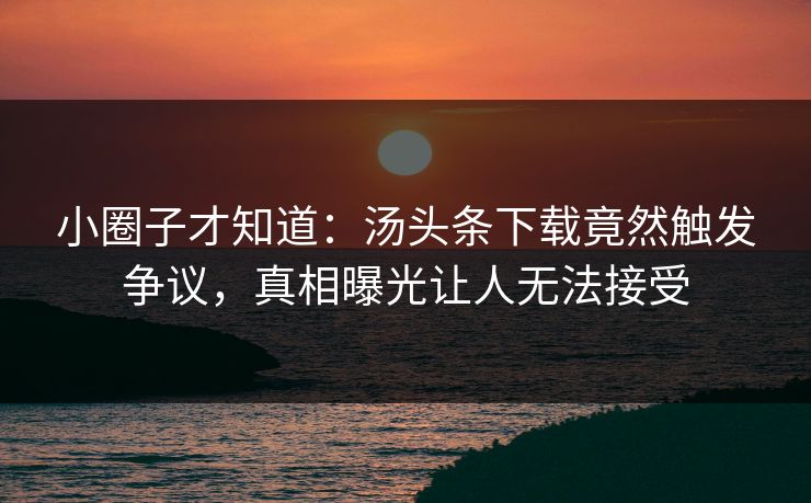 小圈子才知道：汤头条下载竟然触发争议，真相曝光让人无法接受