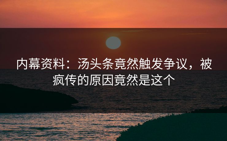 内幕资料：汤头条竟然触发争议，被疯传的原因竟然是这个