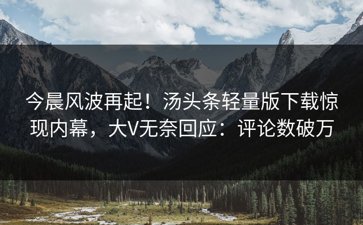 今晨风波再起！汤头条轻量版下载惊现内幕，大V无奈回应：评论数破万