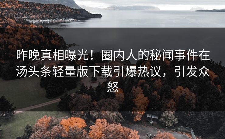 昨晚真相曝光！圈内人的秘闻事件在汤头条轻量版下载引爆热议，引发众怒