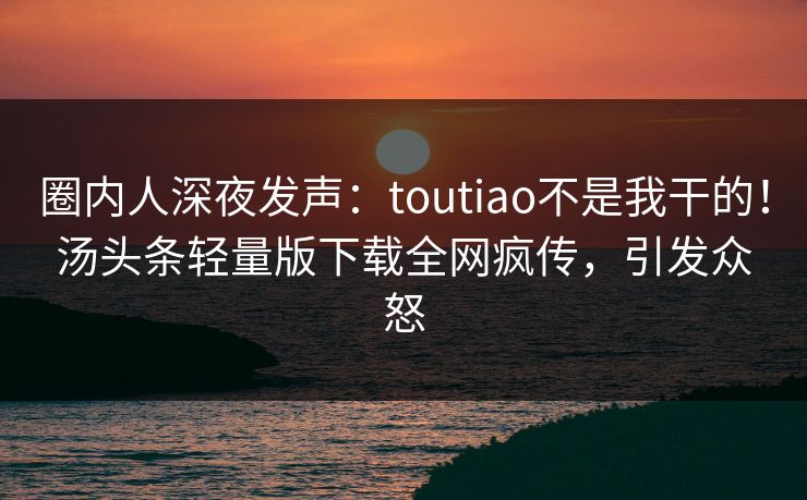 圈内人深夜发声：toutiao不是我干的！汤头条轻量版下载全网疯传，引发众怒