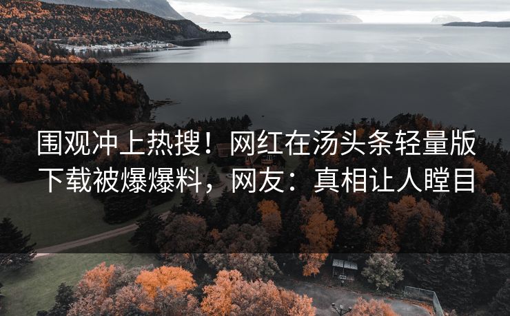 围观冲上热搜！网红在汤头条轻量版下载被爆爆料，网友：真相让人瞠目
