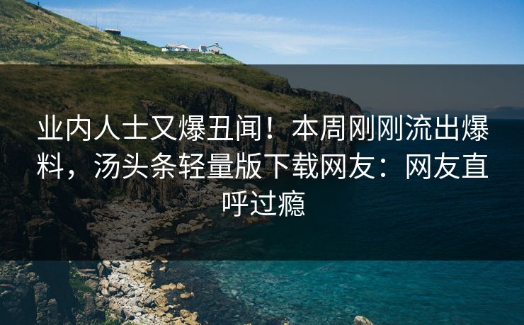 业内人士又爆丑闻！本周刚刚流出爆料，汤头条轻量版下载网友：网友直呼过瘾