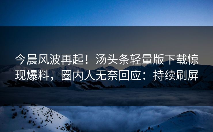 今晨风波再起！汤头条轻量版下载惊现爆料，圈内人无奈回应：持续刷屏