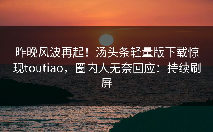 昨晚风波再起！汤头条轻量版下载惊现toutiao，圈内人无奈回应：持续刷屏