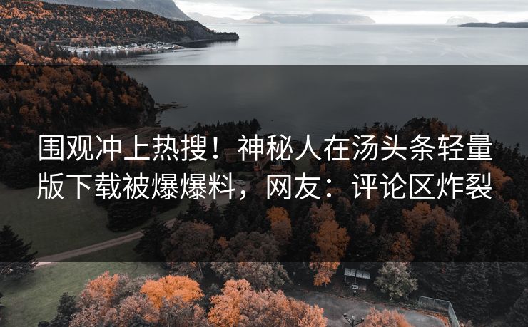围观冲上热搜！神秘人在汤头条轻量版下载被爆爆料，网友：评论区炸裂