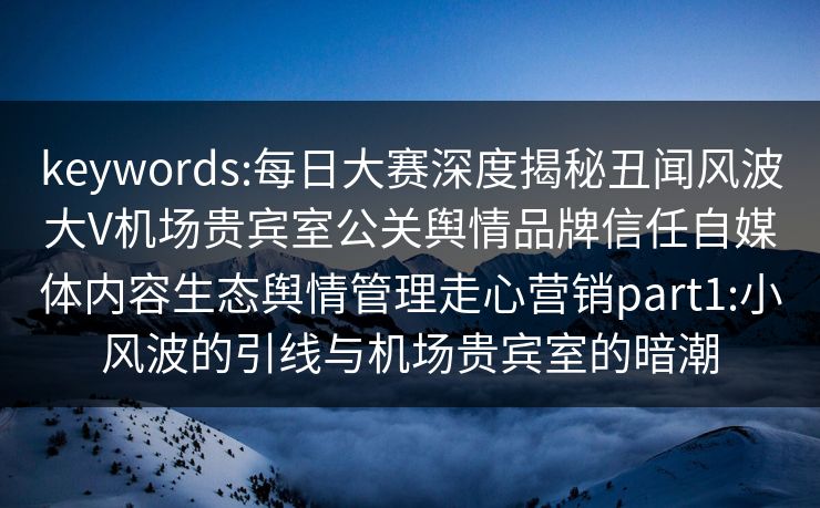 keywords:每日大赛深度揭秘丑闻风波大V机场贵宾室公关舆情品牌信任自媒体内容生态舆情管理走心营销part1:小风波的引线与机场贵宾室的暗潮